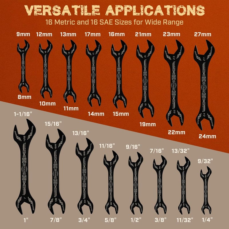 ironcube Super Thin Wrench Set For Bike: 16-Piece SAE & Metric - Stainless Steel - Rust Resistant - For Tight Spaces. - Image 3